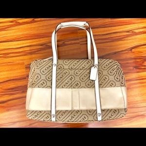 Coach Lozenge Satchel Beige Canvas Purse.